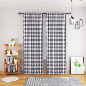Treatmentex 82” Plaid Curtains with Pompoms